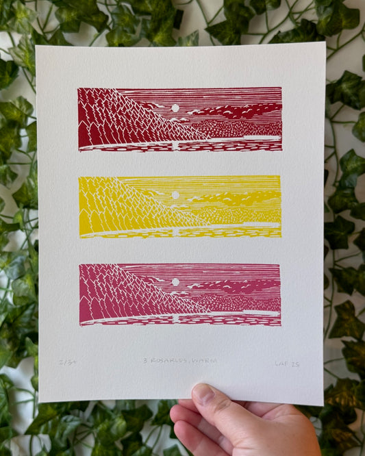 3 Rosarios, Warm - Linocut Print