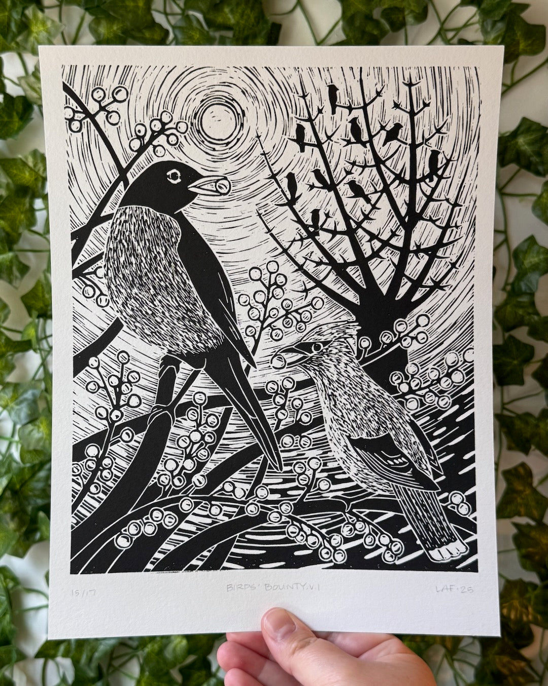 Birds' Bounty Linocut Print