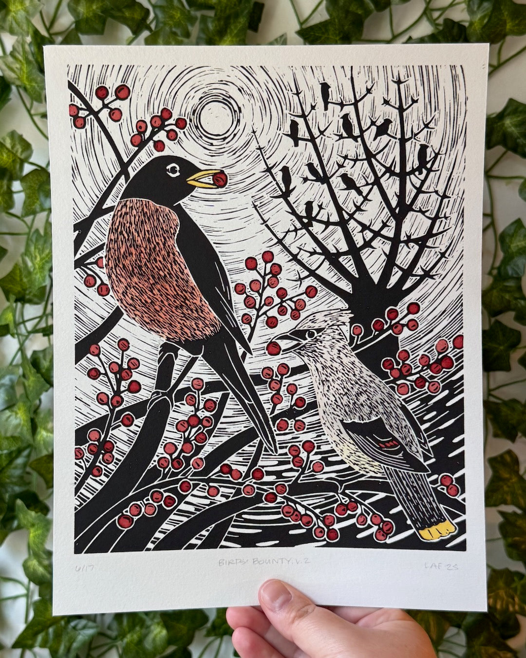 Birds' Bounty Linocut Print