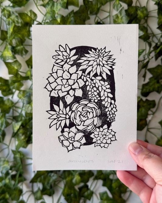 Succulents Linocut Print